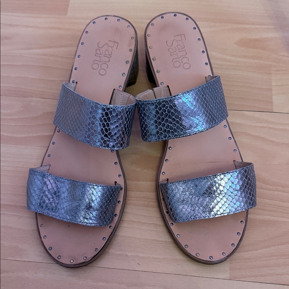 Franco Sarto Metallic Snakeskin Sandals